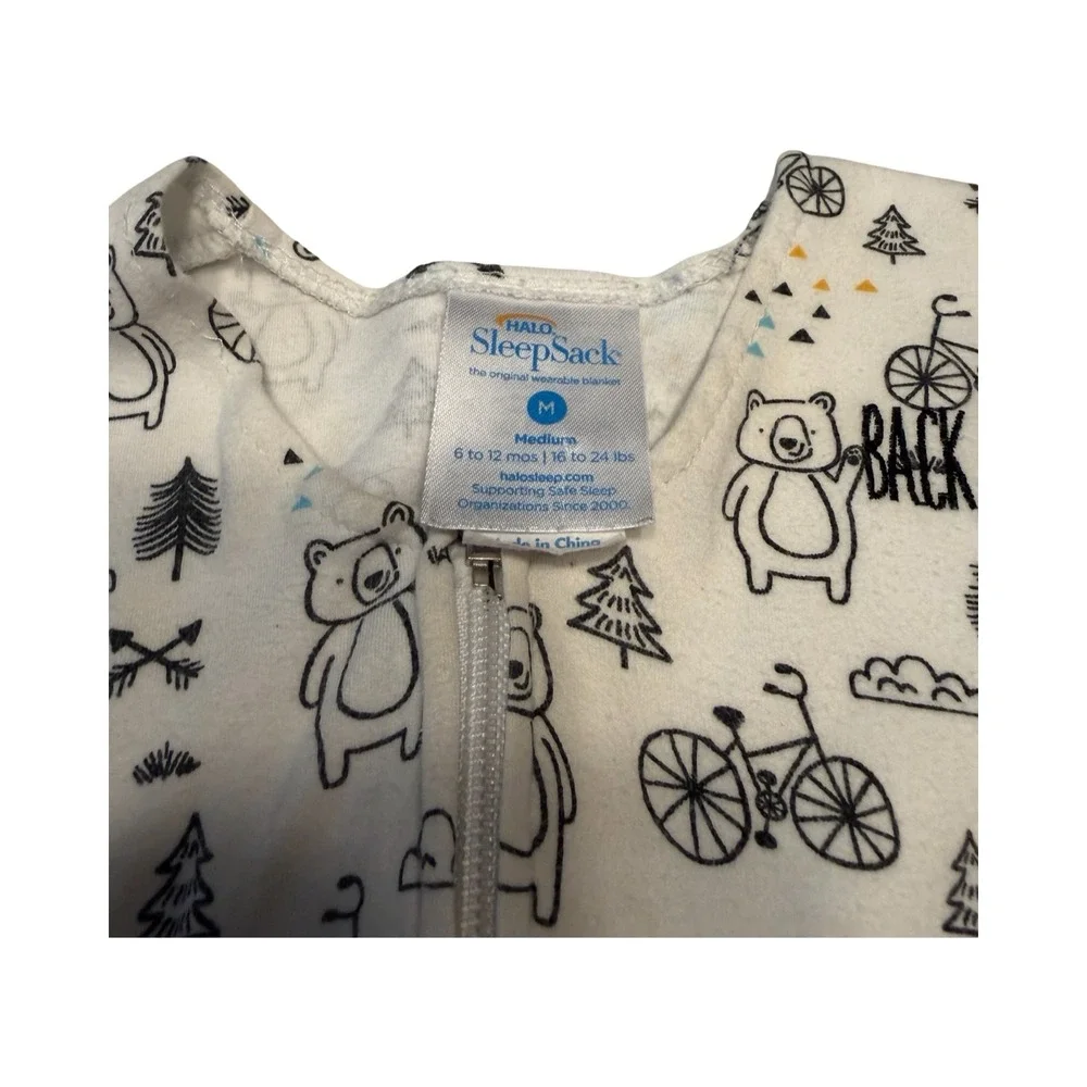 Halo SleepSack Wearable‎ Blanket Medium 6-12 Months Bear Bicycle Print White